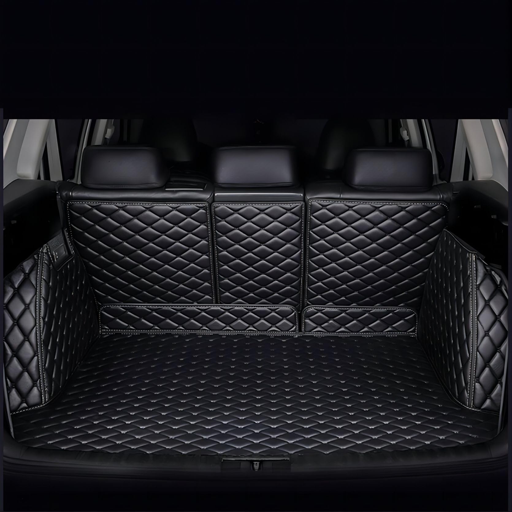 Auto Kofferraum schutzmatte für Audi Q7 4M (7-seat) 2015-2023, VollstäNdige Einkreisung Leder Antirutschmatte pflegeleicht Kratzfest Kofferraumschutz Zubehör,All-Black von PEKMAR