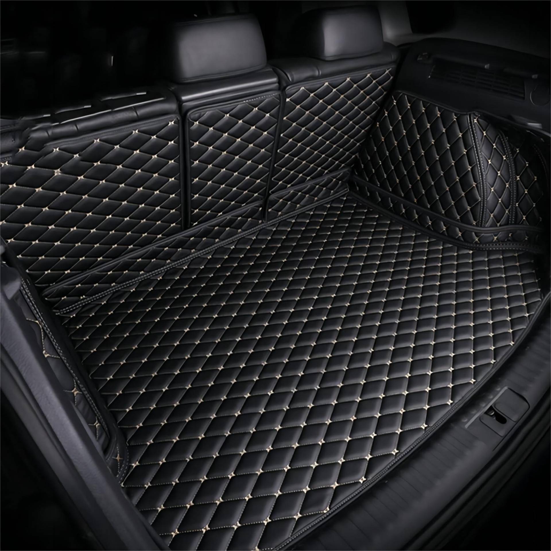Auto Kofferraum schutzmatte für Audi Q7 4M (7-seat) 2015-2023, VollstäNdige Einkreisung Leder Antirutschmatte pflegeleicht Kratzfest Kofferraumschutz Zubehör,Black-beige von PEKMAR