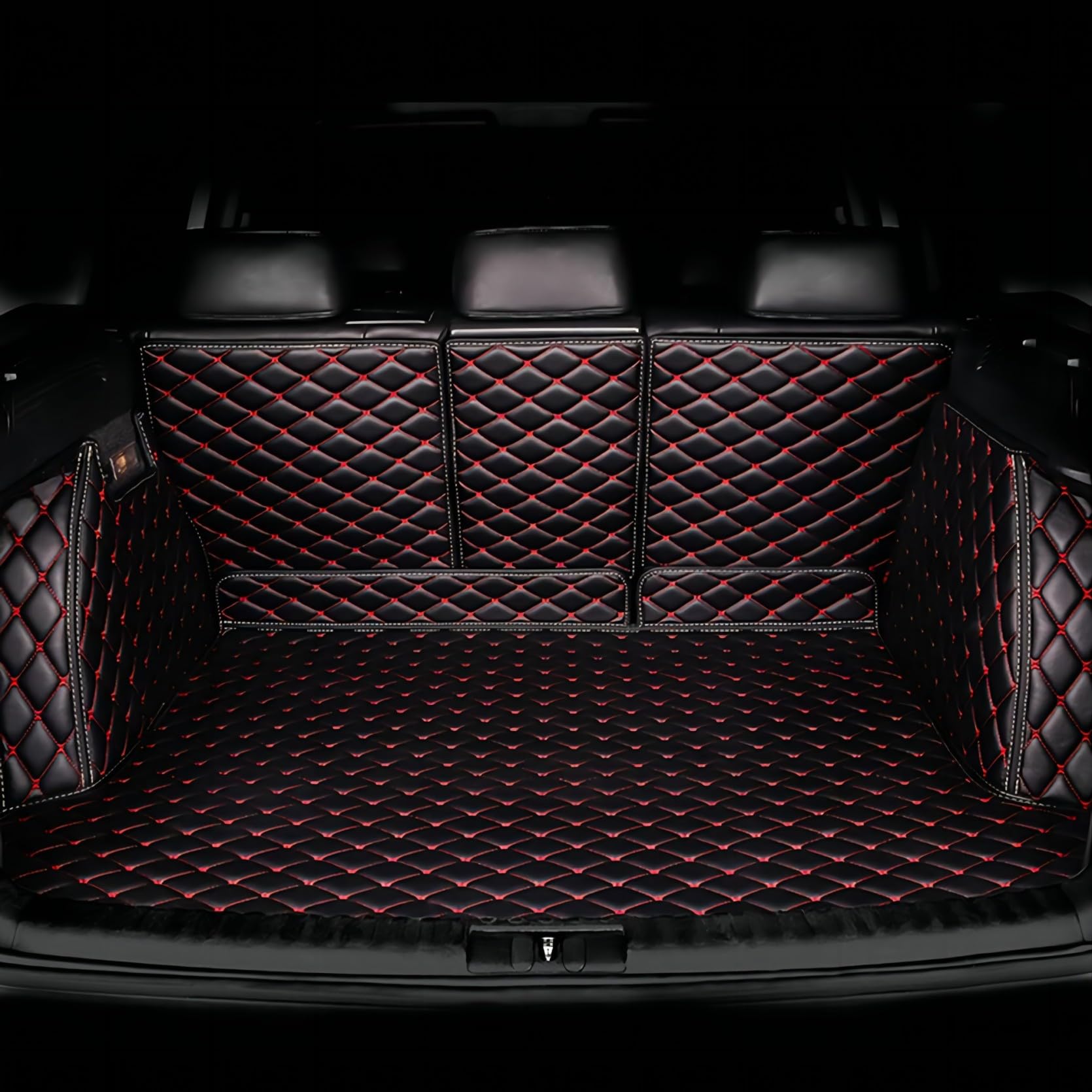 Auto Kofferraum schutzmatte für Audi Q7 4M (7-seat) 2015-2023, VollstäNdige Einkreisung Leder Antirutschmatte pflegeleicht Kratzfest Kofferraumschutz Zubehör,Black-red von PEKMAR