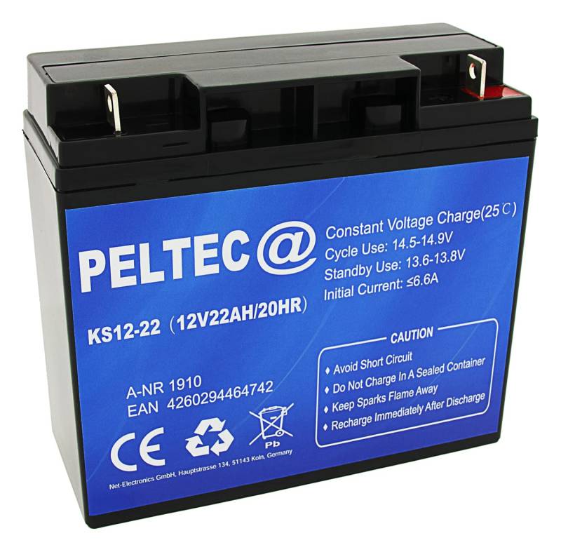 PELTEC Premium Blei AGM VLRA Akku Batterie 12V 22Ah 20HR, ersetzt auch 15Ah 17Ah 18Ah 19Ah 20Ah (zyklenfest + wartungsfrei) von PELTEC@