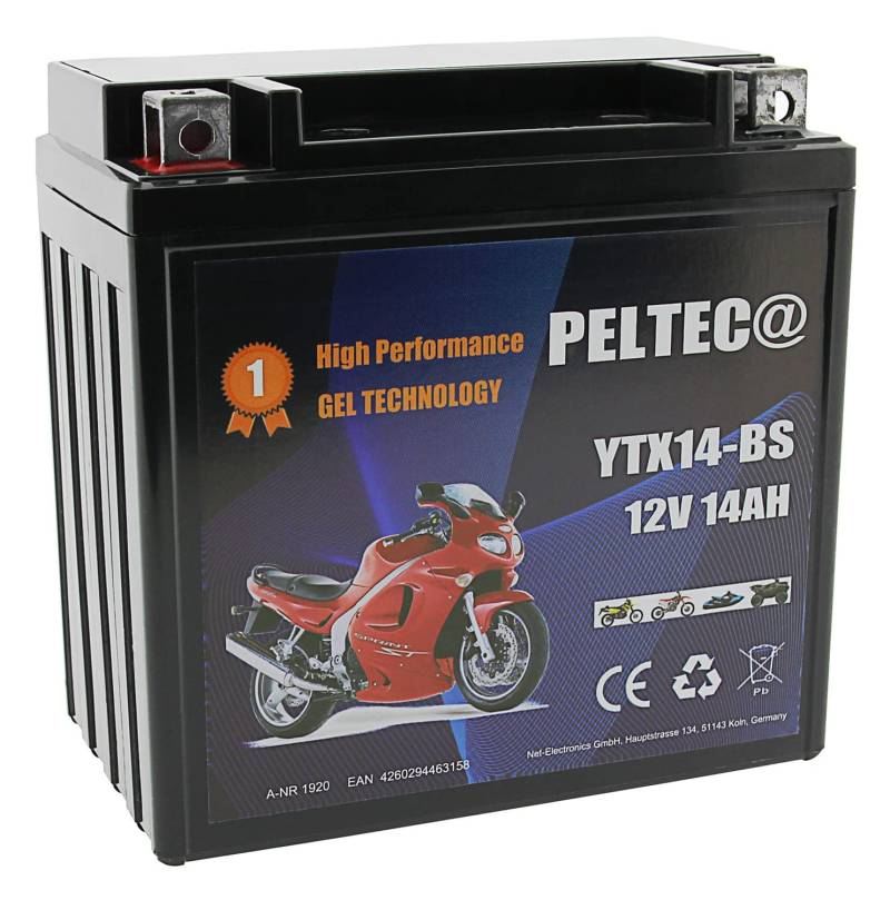 Peltec Premium Motorrad Batterie GEL Akku YTX14-BS 12V 14Ah Akku JMTX14-BS ETX14-BS Elektroroller Scooter Quad Jetski von PELTEC@