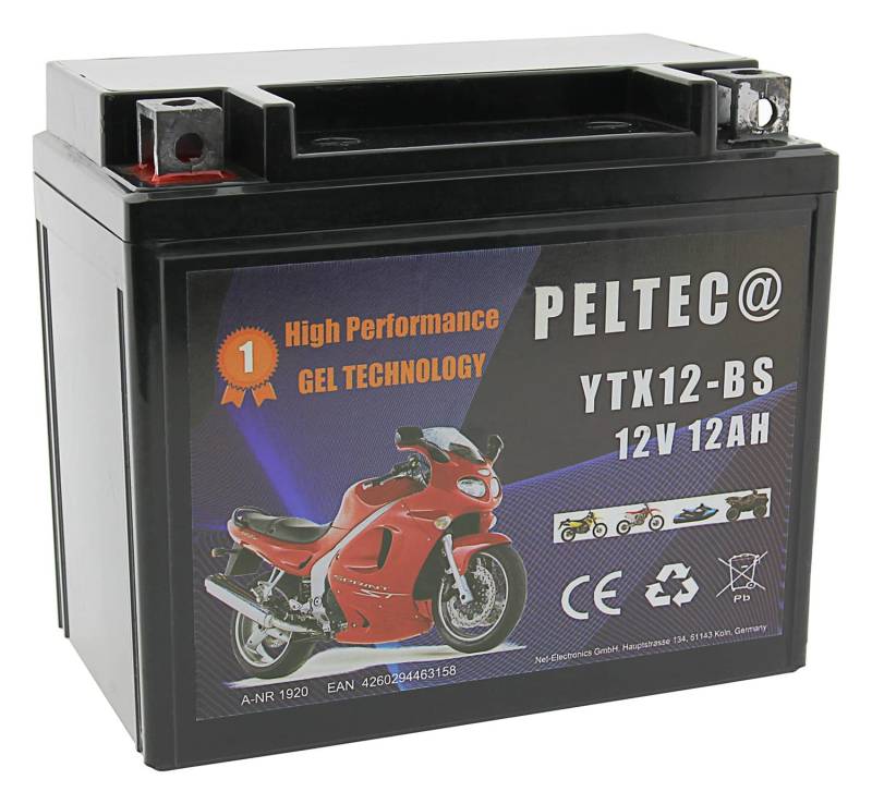 Peltec Premium Motorrad GEL Batterie 12V 12Ah YTX12-BS Akku CTX12-BS Elektroroller Quad Scooter Jetski von PELTEC@