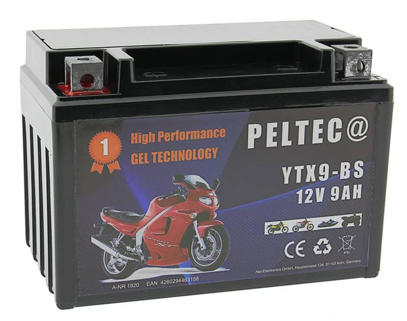 Peltec Premium Motorrad GEL Batterie Akku 12V 9Ah YTX9-BS Akku FTX9-BS JMTX9-BS Elektroroller Quad Scooter Jetski von PELTEC@