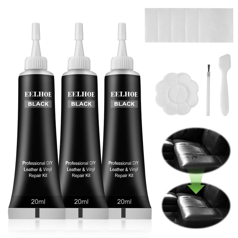 3 Stück Leder Reparatur Set Schwarz 20ML Lederfarbe Reparaturset, Mixbar Flüssigleder Reparatur Creme Autoleder Lederreparatur Kunstleder Reparieren Kit für Leder Autositze, Sofas, Schuh,Lederjacke von PENCHUAN