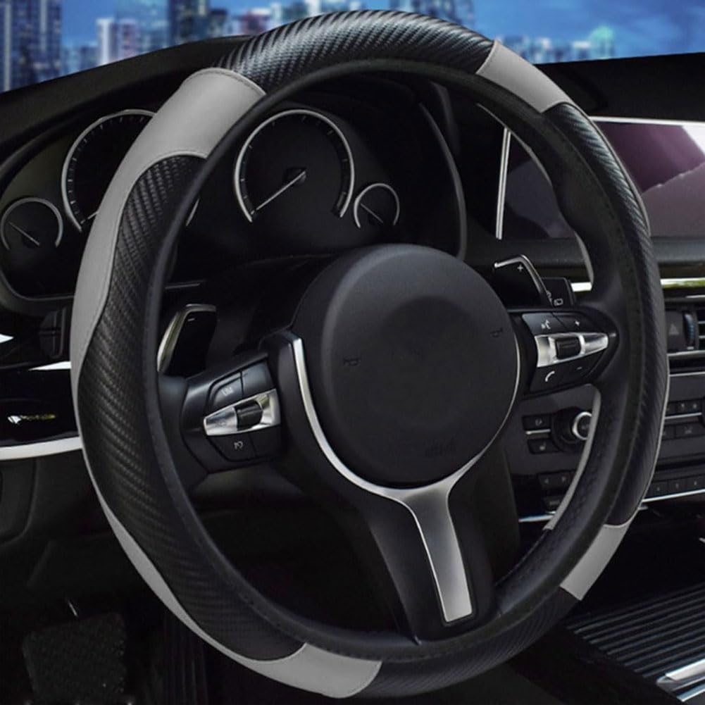 PU Leder Lenkradbezug für BMW 2 Series 2er Serie 2 Active Tourer (U06) 2021, Lenkradabdeckung Atmungsaktiv Anti-Rutsch Lenkrad Abdeckung Lenkradhülle Autostyling Zubehör,E/Grey von PENGFNB