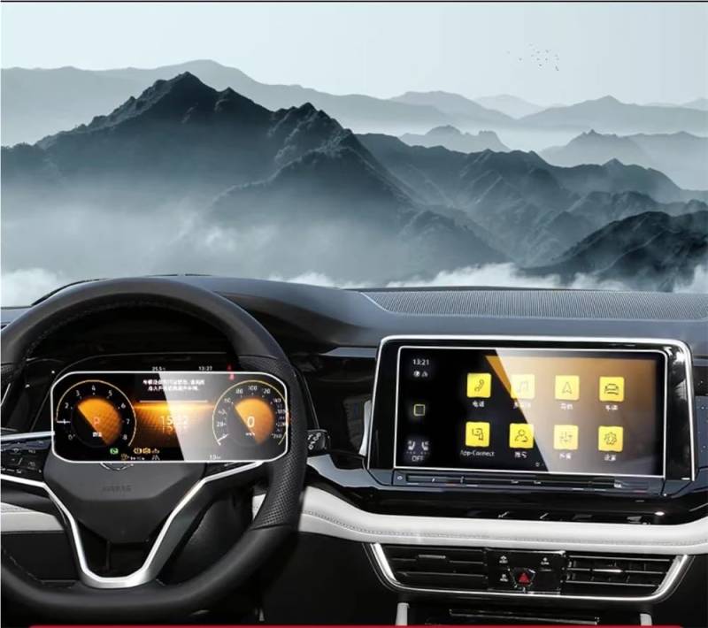 PENGNAQP Kompatibel Mit VW Für Teramont X 2021 2022 2023 Auto-LCD-GPS-Navigation Gehärtetes Glas Und Armaturenbrett-Bildschirmfolie(Dashboard and GPS) von PENGNAQP