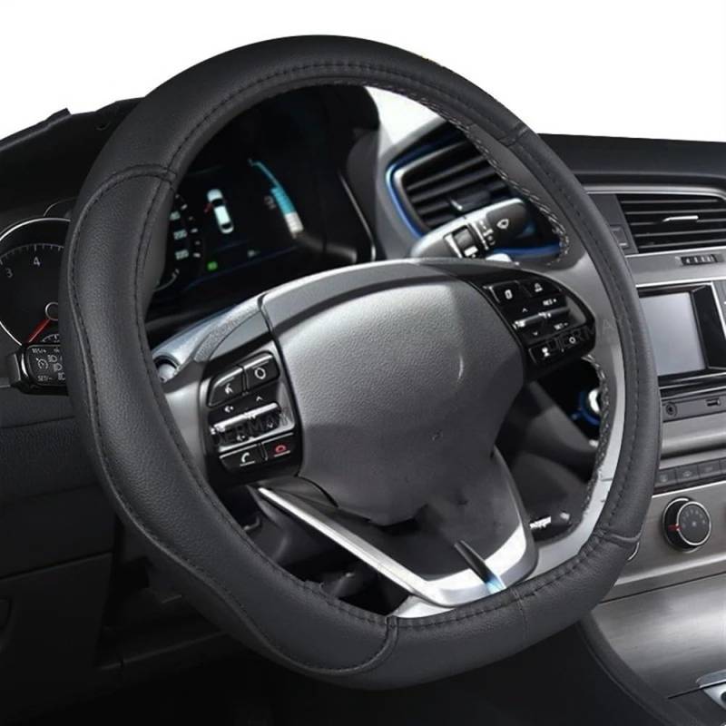 PENGNAQP Kompatibel mit Hyundai für Ioniq 2016 2017 2018 2019 2020 2021 2022 PU-Lenkradabdeckung D-förmiger Auto-Styling-Schutz Interieur-Zubehör(Black Thread) von PENGNAQP