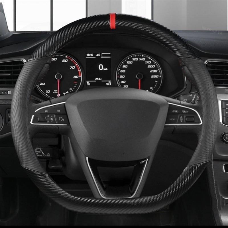 PENGNAQP Kompatibel mit Seat für Leon 5F Mk3 2013 2014 2015 2016 2017 2018 2019 2020 2021 Carbon-Auto-Lenkrad-Abdeckungsschutz-Zubehör Interieur-Zubehör(Black D Shape) von PENGNAQP