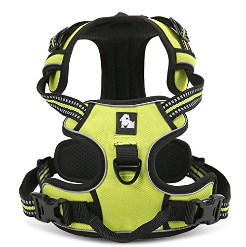 PENTAQ Verstellbare weiche gepolsterte keine Pull Hund Geschirr Outdoor-Abenteuer Haustier Warnweste mit Griff schützenden Nacht Nylon Heavy Duty Sicherheitsgriff für Hund Training oder Walking Haustier Geschirr grün (M (56-69cm) von PENTAQ