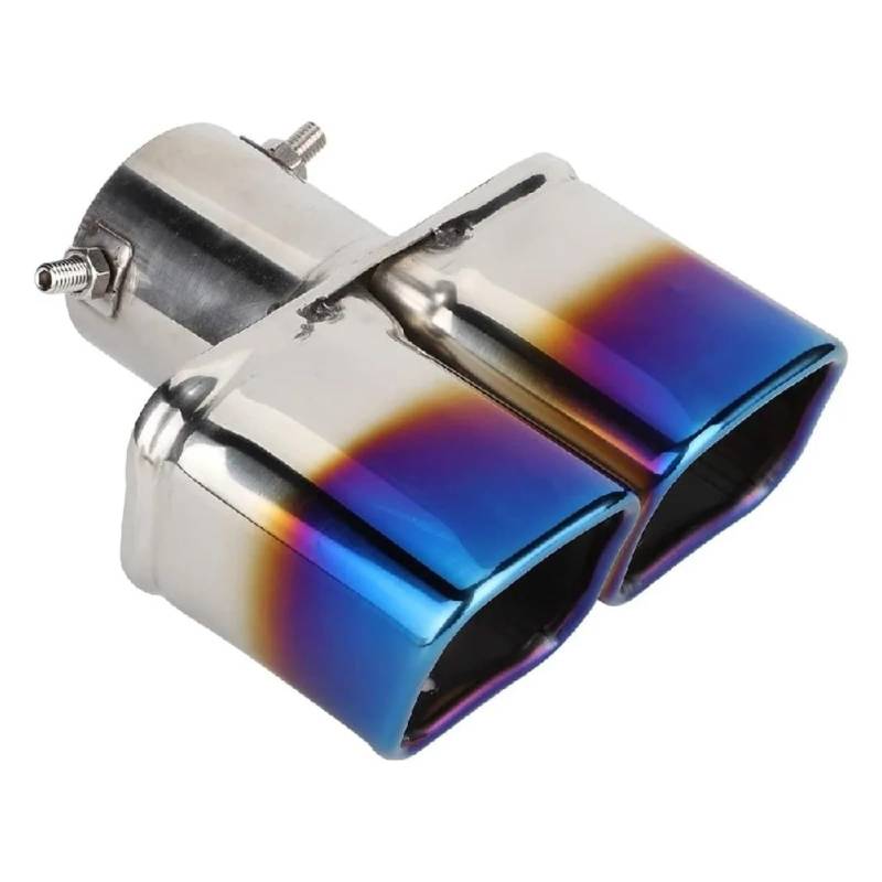 Auspuffendrohr Auto,Heck Doppelauspuffrohr Endschalldämpfer Spitze Endrohr Universal Endstück Edelstahl Blau Doppelauspuffrohr Modifiziert Auspuff Endrohr(Straight Blue) von PEPKWELYCB