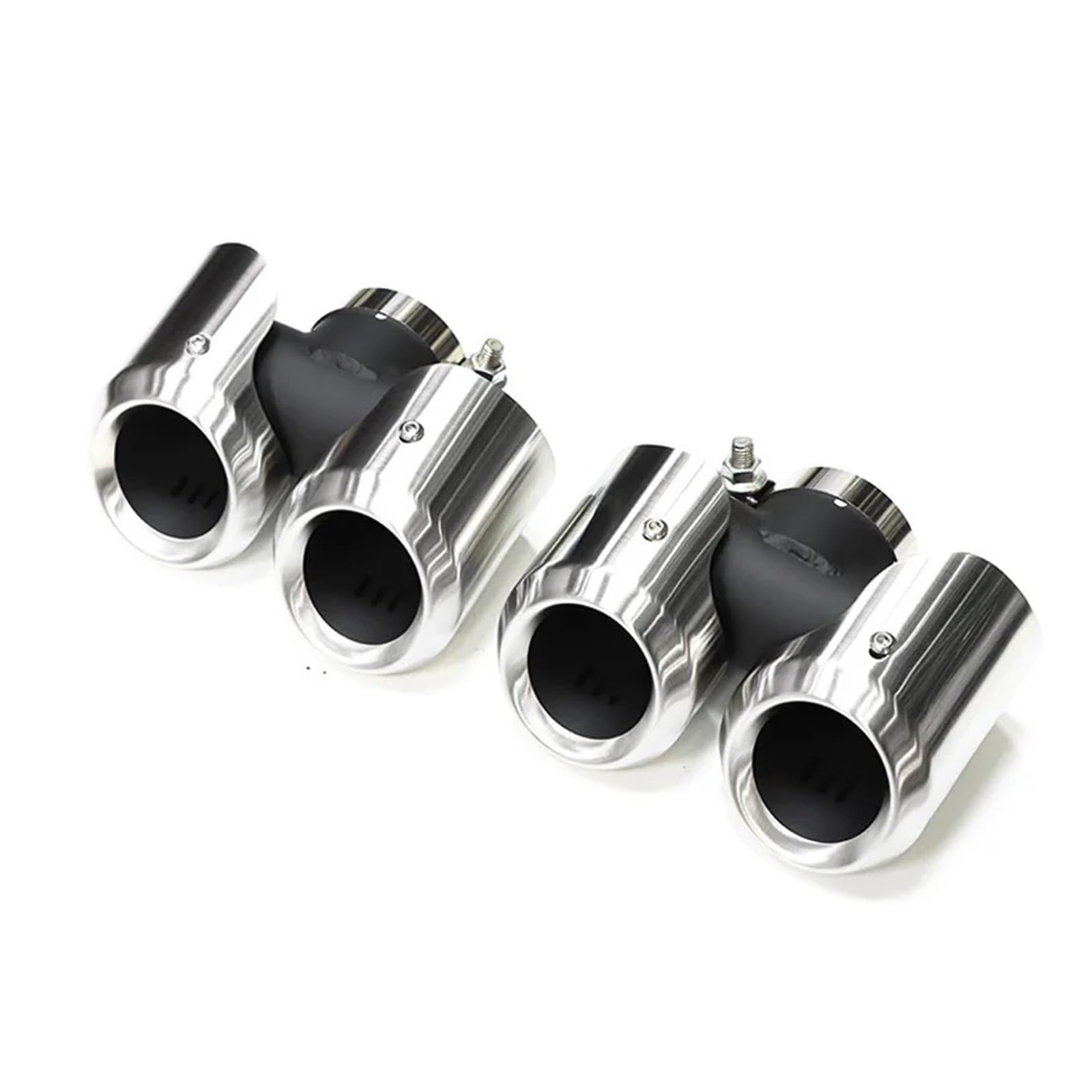 Auspuffendrohr Für Land Für Rover Für Defender 90 Für Defender 110 2020-2024 Heckauspuff-Endrohr-Upgrade Quad Round Edelstahl Carbon Fiber Schalldämpfer Auspuff Endrohr(Silver 2.0T) von PEPKWELYCB