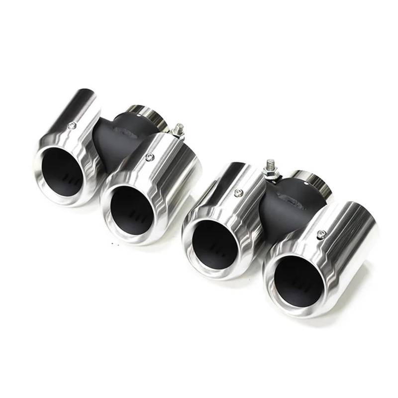 Auspuffendrohr Für Land Für Rover Für Defender 90 Für Defender 110 2020-2024 Heckauspuff-Endrohr-Upgrade Quad Round Edelstahl Carbon Fiber Schalldämpfer Auspuff Endrohr(Silver 2.0T) von PEPKWELYCB
