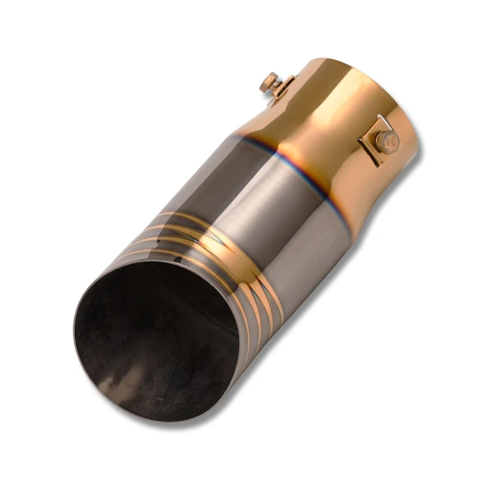 Auspuffendrohr Universal Einlass 68mm Auspuff Schalldämpfer Rohr Edelstahl Chrom Brunt Blau Auto Schwanz Throat Trim Hinten Auto Zubehör Auspuff Endrohr(Gold Black) von PEPKWELYCB