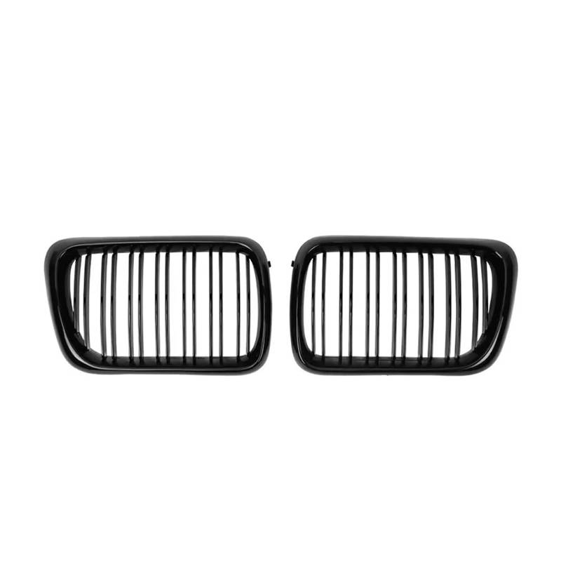Nieren Schwarz Für E36 LCI M3 1996 1997 1998 1999 Glänzend Schwarz Doppel Lamellen Oberen Gitter 2X Doppel Linie Stil Auto Vorne Racing Kindey Gitter Grill Glanz Schwarz(Double-Glossy Black) von PEPKWELYCB