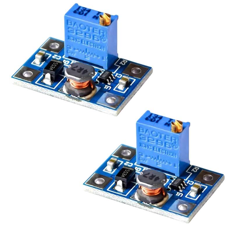 2 Stück Hochstrom-Strommodulplatine mit 2 A DCStep-Up-Strommodul, mit verstellbarem Ausgang und kompaktem Design, DC 2 V - 24 V Eingang von PEPWE