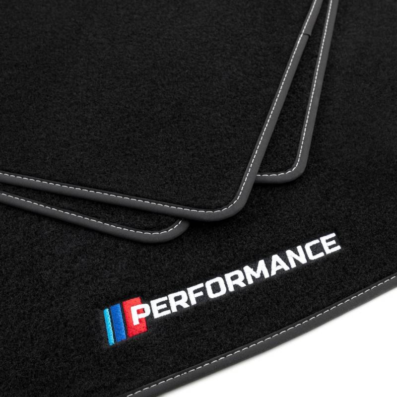 PERFORMANCE Personalisierte Velours-Fußmatten für BMW 5er G31 2017-2023 - Personalisierte, Matt, Weiß - halten Sie Ihr Auto sauber und komfortabel mit unseren Fußmatten von PERFORMANCE