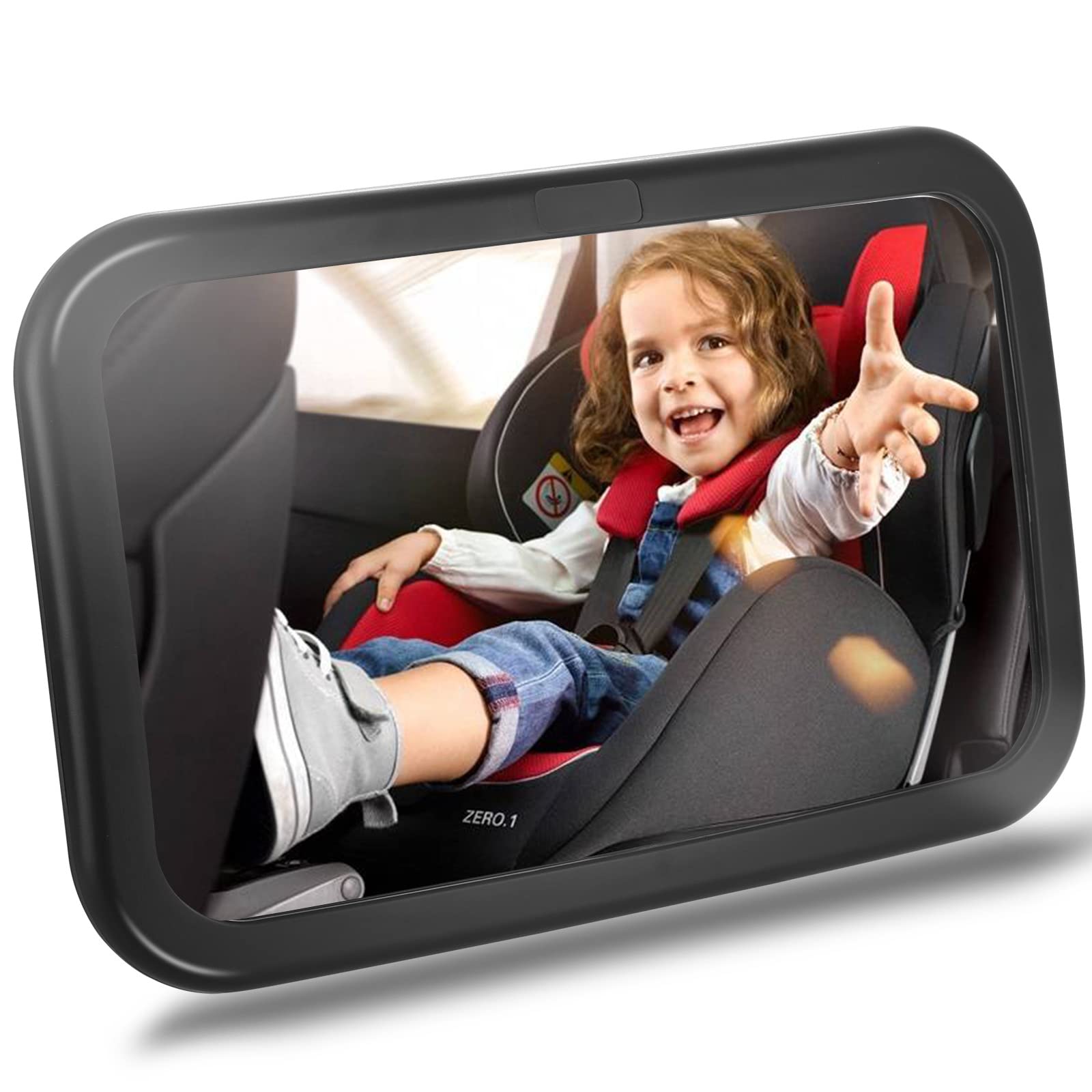 PERMUST Rücksitzspiegel fürs Baby,360° Schwenkbar ,Bruchsicherer rückspiegel ,Verstellbare elastische Riemen,Spiegel kompatibel mit meisten Auto drehbar doppelriemen von PERMUST