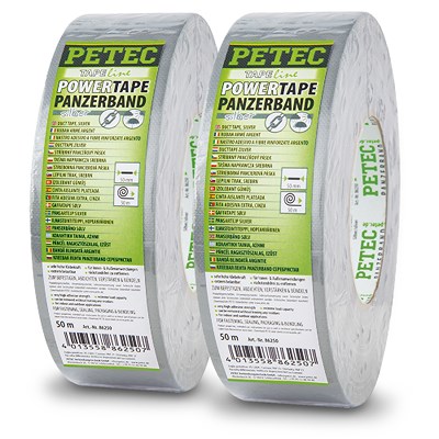 Petec 2x POWER Tape, Panzerband 50 m x 50 mm silber von PETEC