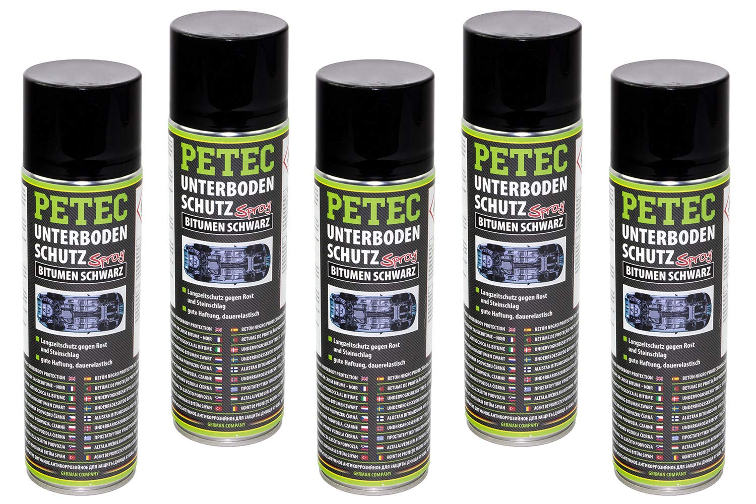 5x PETEC 73150 Unterbodenschutz Bitumen Schwarz Spray 500ml Langzeitschutz von PETEC