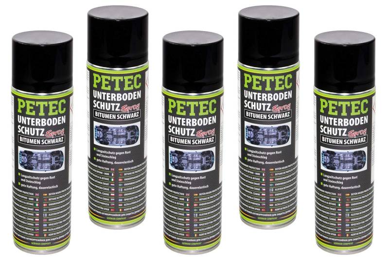 5x PETEC 73150 Unterbodenschutz Bitumen Schwarz Spray 500ml Langzeitschutz von PETEC