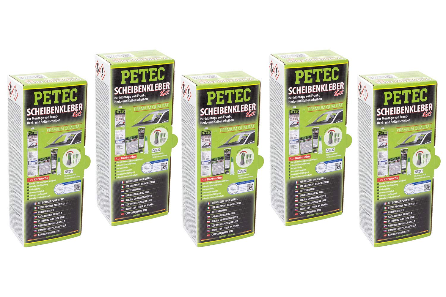 5x Petec Scheibenkleber-Set Kartusche Front Seite Heck Windschutzscheibe WSS von PETEC