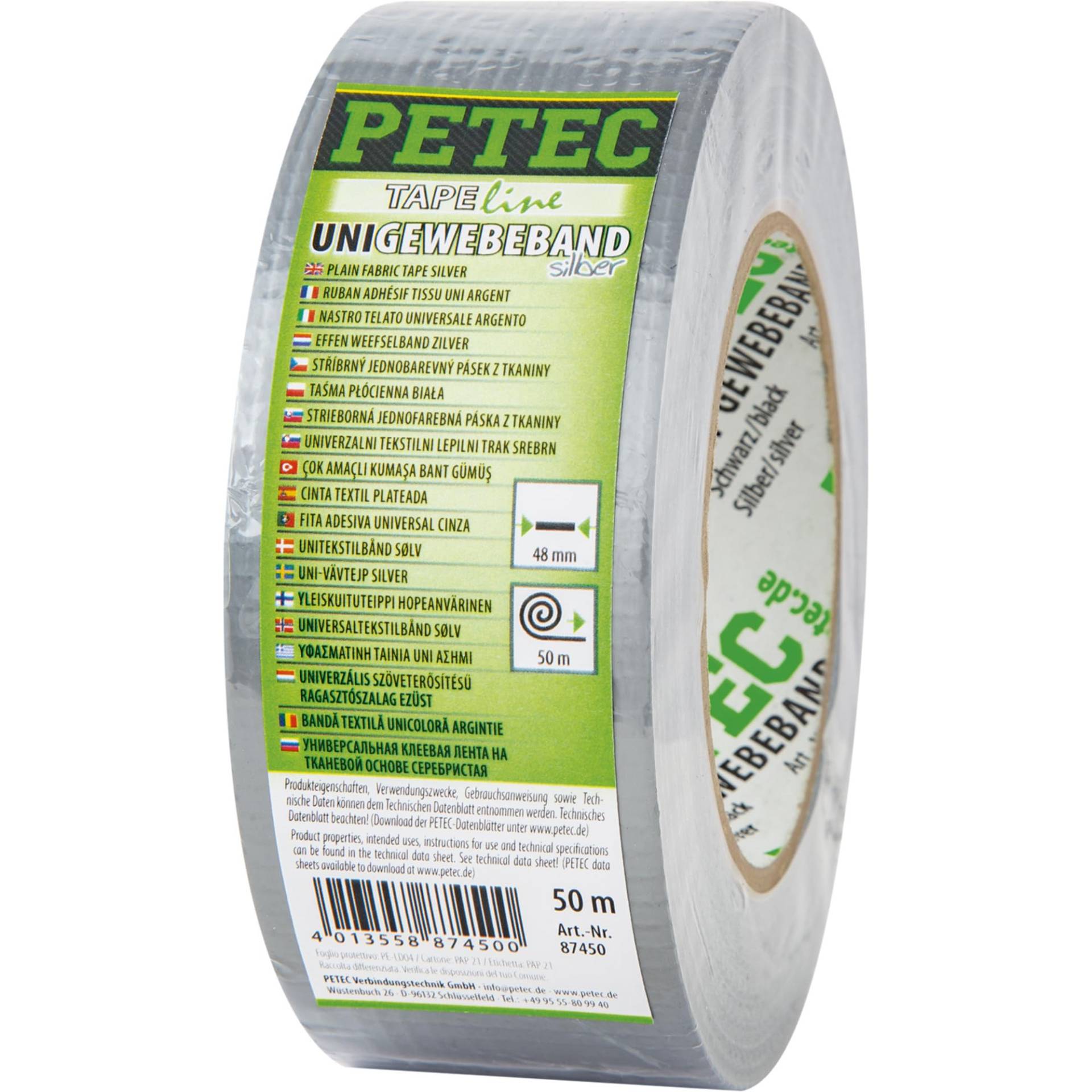 PETEC Uni-Gewebeband silber 50mx48mm, Gewebeverstärktes Tape zum reparieren, befestigen, bündeln & verstärken. Gewebereparatur-Klebeband 87450 von PETEC