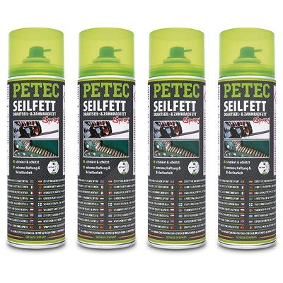 Petec 4x 500 ml Seilfett, Drahtseil- & Zahnradfett Spray von PETEC