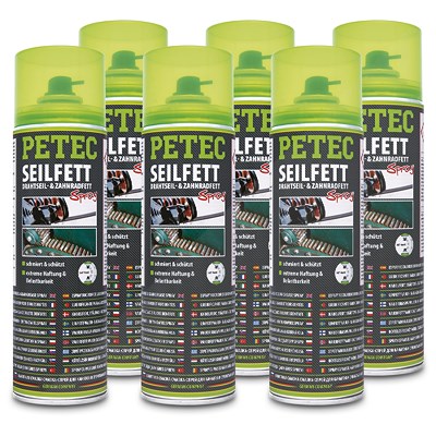 Petec 6x 500 ml Seilfett, Drahtseil- & Zahnradfett Spray von PETEC