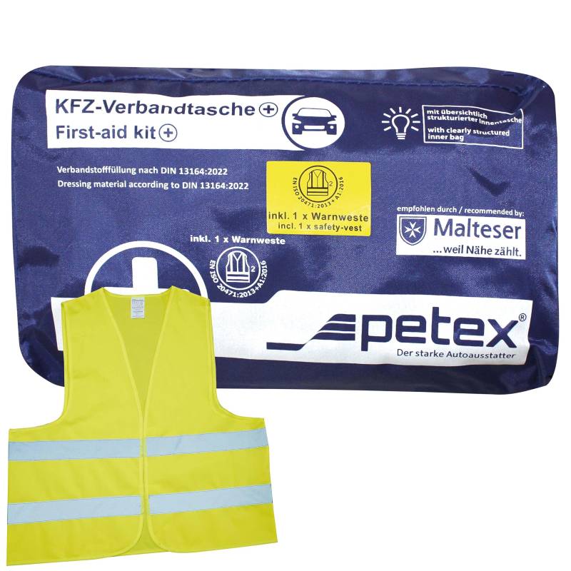 PETEX 2 in 1 Verbandtasche Plus, Inhalt nach DIN13164:2022 in Blau, Erste-Hilfe, First-Aid-Kit von PETEX