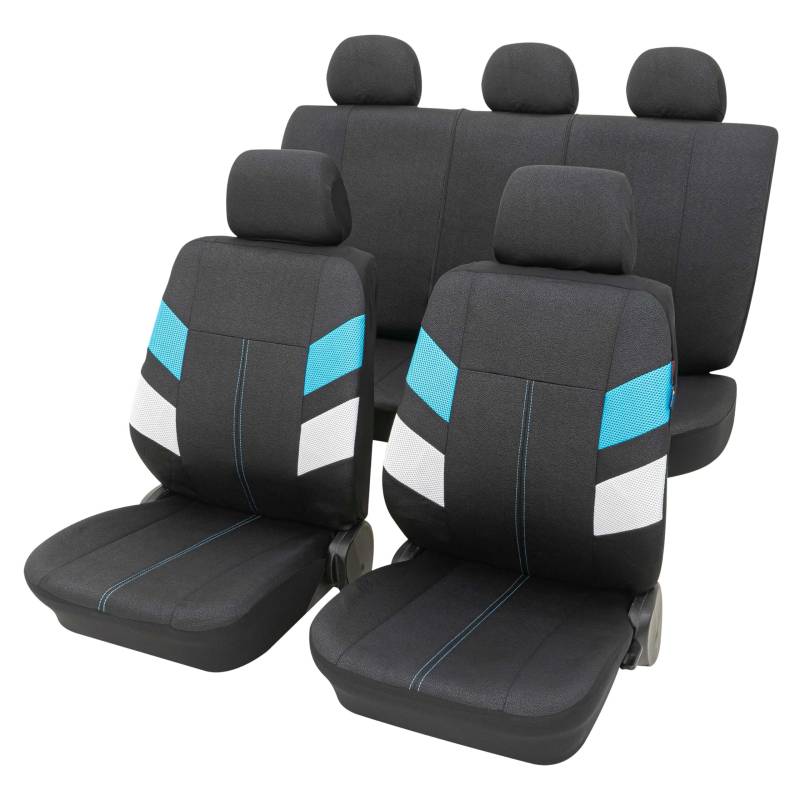 Universal Autositzbezüge "Maui" vorne und hinten, airbagtauglich und geprüft, Komplettset 11-Teilig Eco Class Sab 1 Vario, blau von PETEX