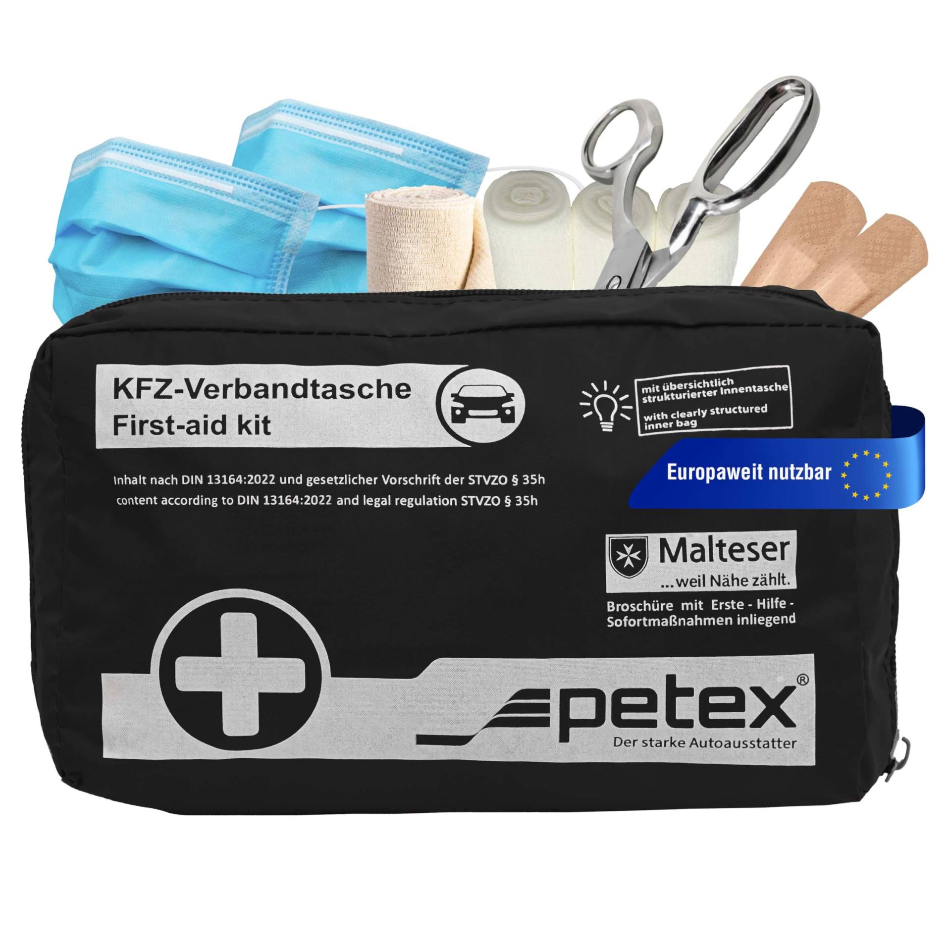 Petex 43930004 Verbandtasche Inhalt nach DIN 13164:2022, schwarz von PETEX