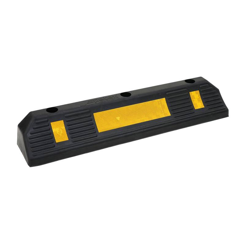 PETEX Radstopper/Garagenstoppper mit gelben Reflexionsstreifen nach ECE R 104 für Garage und Parkplätze, 58,7 x 12 x 9,5 cm, Einparkhilfe aus Gummi, schwarz von PETEX