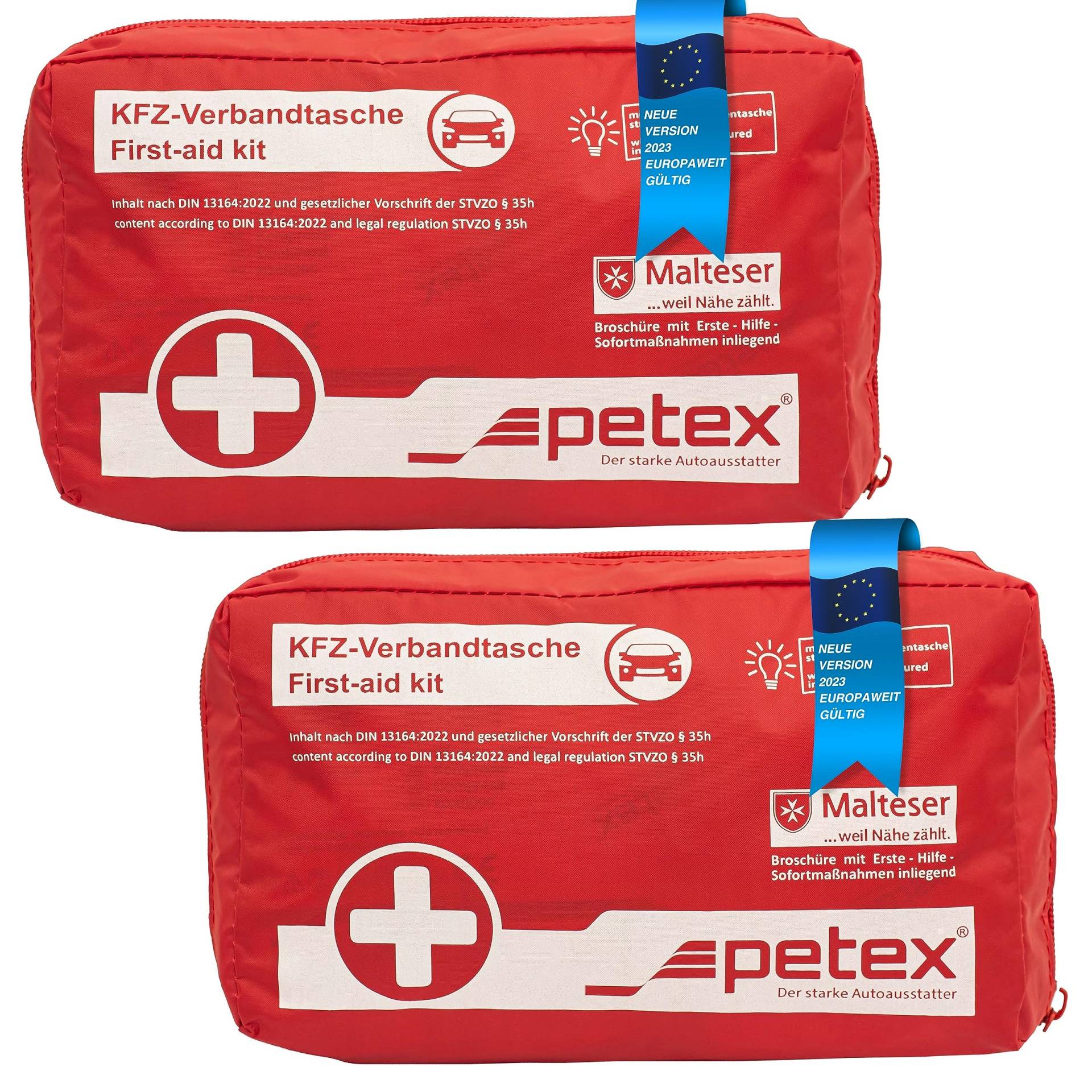 PETEX Verbandtasche 2er Set, Inhalt nach DIN 13164:2022, rot von PETEX