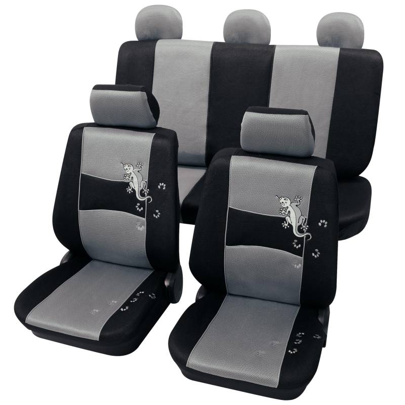 PETEX Auto Sitzbezüge Universal Komplett Set 11-teilig - Gecko grau, Eco Class mit SAB 1 Vario von PETEX