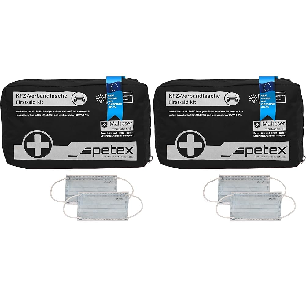 Petex 43930004 Verbandtasche Inhalt nach DIN 13164:2022, schwarz (Packung mit 2) von PETEX