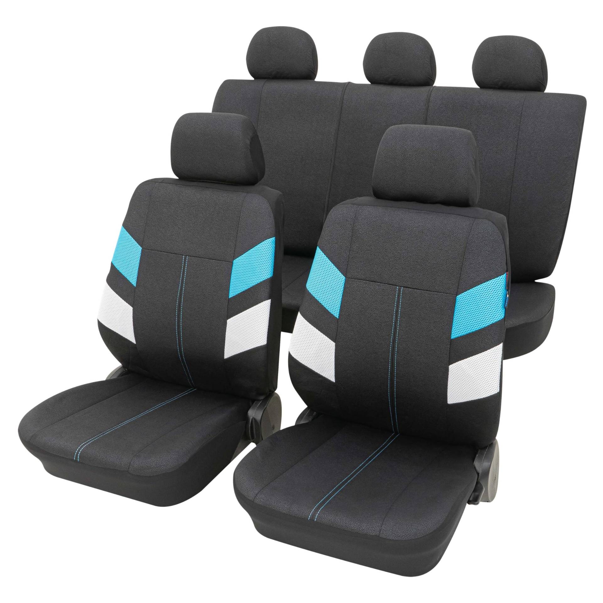 Universal Autositzbezüge "Maui" vorne und hinten, airbagtauglich und geprüft, Komplettset 11-Teilig Eco Class Sab 1 Vario, blau von PETEX