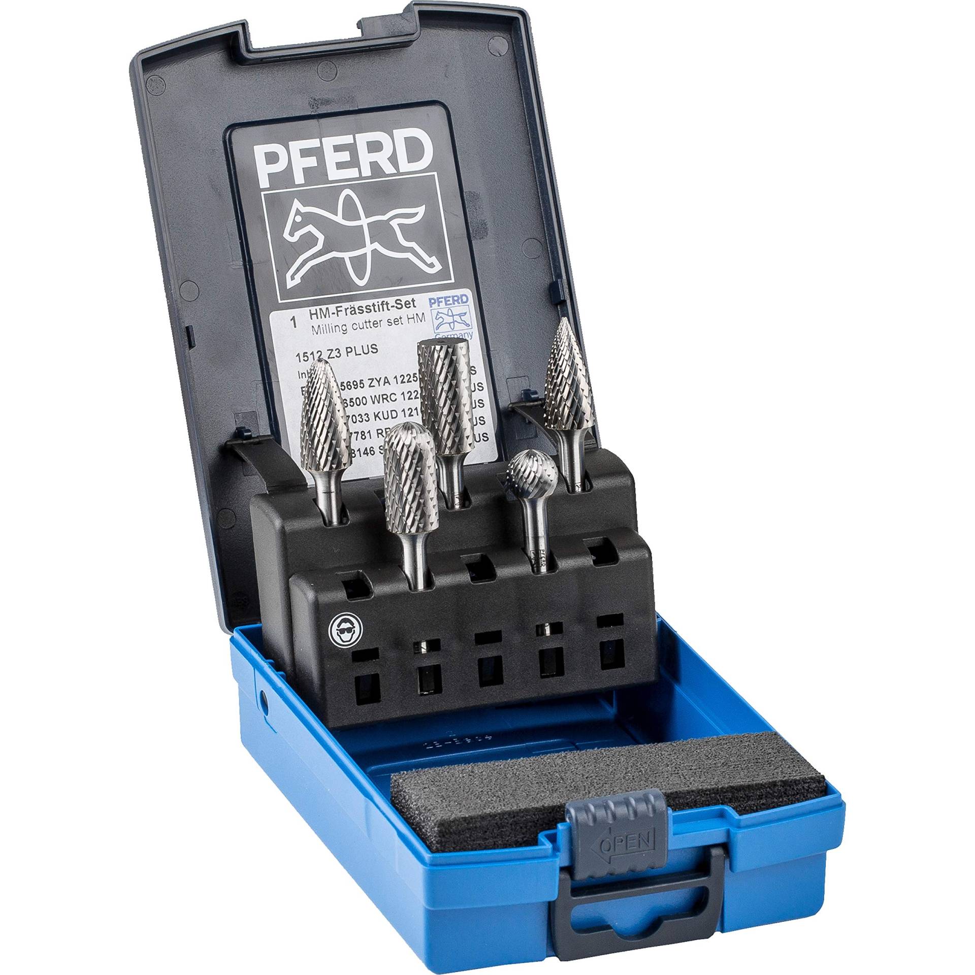 PFERD HM-Frässtift-Set, 5-teilig, Zahnung 3 PLUS, Schaft-ø 6 mm, 21901512 – für universelle Anwendungen auf den wichtigsten industriell verwendeten Werkstoffen von PFERD
