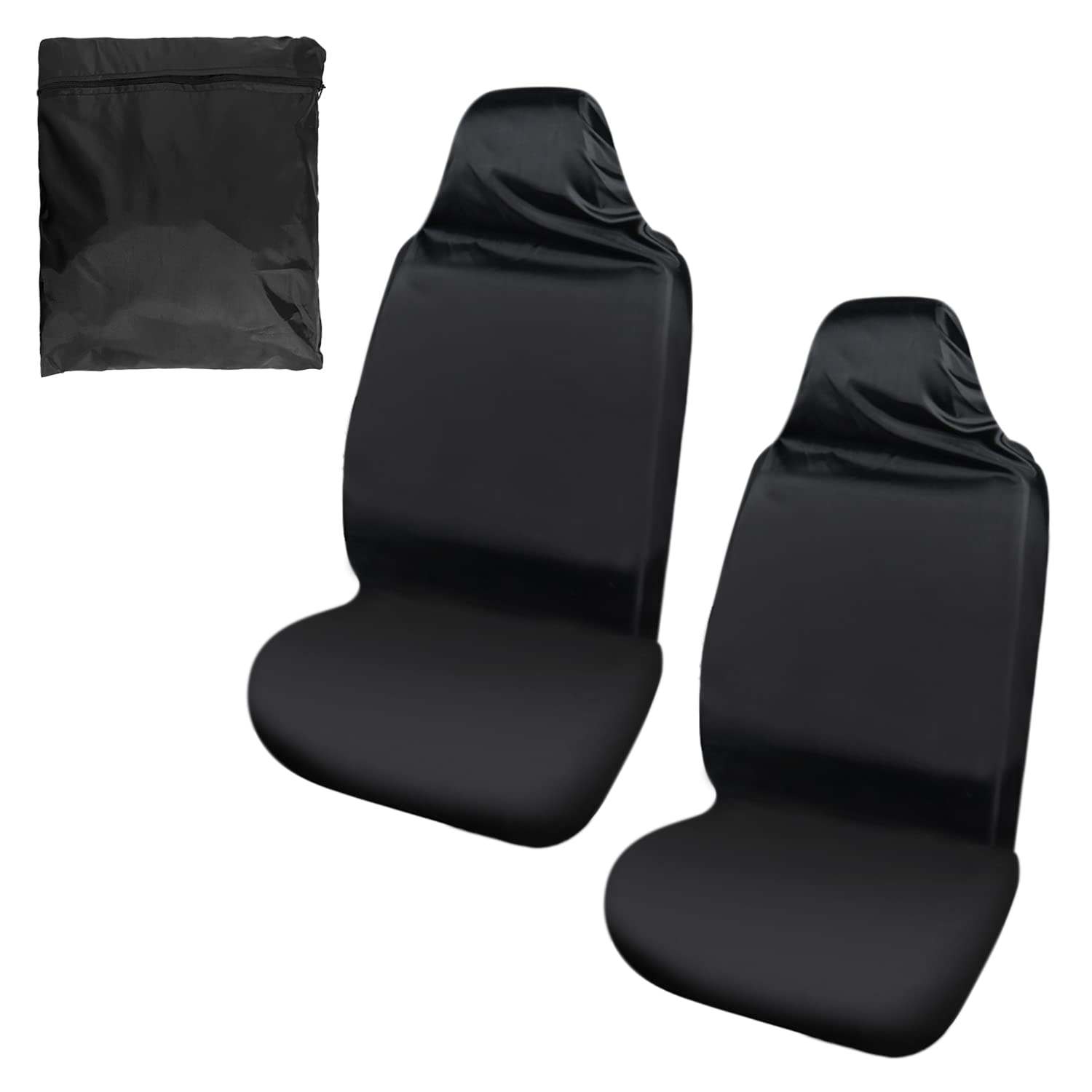 PFLYPF 2 Stück wasserdichte Autositzbezüge mit 1 Reißverschlusstasche, Vordersitzschutz, Autositzbezüge, passend für die meisten Autos (schwarz) von PFLYPF