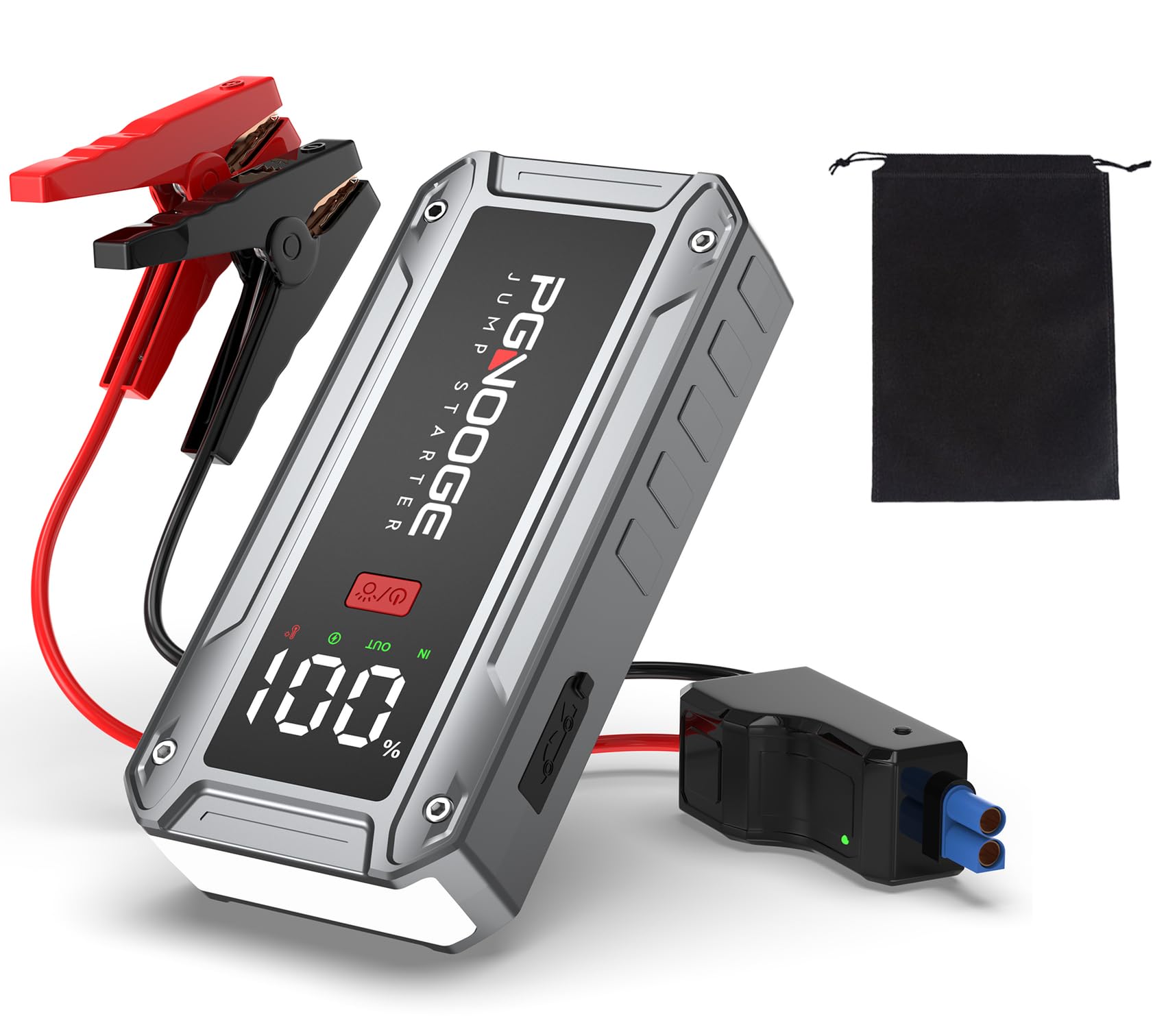 PGNOOGE Starthilfe Powerbank 6000A 26800mAh (bis All Benzin, 10 L Diesel) Auto Starthilfe mit LED-Taschenlampe, großen Bildschirm, Jumper Bildschirm, Autobatterie Booster für SUV Motorrad Rasenmäher von PGNOOGE