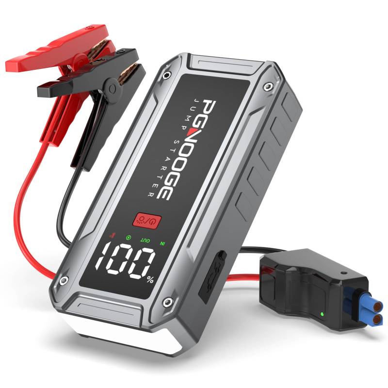 PGNOOGE Starthilfe Powerbank 4000A 24600mAh (bis 8,5 L Benzin,7,0 L Diesel) Auto Starthilfe mit LED-Taschenlampe, großen Bildschirm, Jumper Bildschirm, Autobatterie Booster für SUV Motorrad Rasenmäher von PGNOOGE