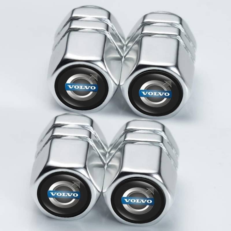 LECREA 4 Stück Auto Ventilkappen für Volvo XC60 S60 S90 XC40 XC70 XC90 V40 V60 V90 S80, Auto Reifenventil Kappe Staubkappen, Reifen Ventilkappen mit Dichtung für Stabilen Reifendruck, Auto Zubehör von PGONA