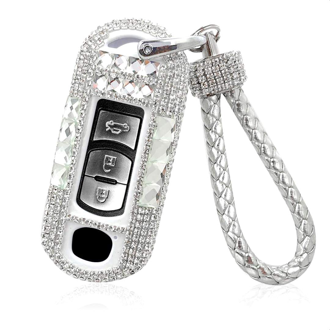 PGTOPONE Bling Bling Luxus Kristall Diamant Schlüsselanhänger Hülle Cover Schlüsselanhänger Kit für Mazda 3 6 8 Miata MX-5 CX-3 CX-5 CX-7 CX-9 3/4/5 Tasten Smart Key (Mazda) von PGTOPONE