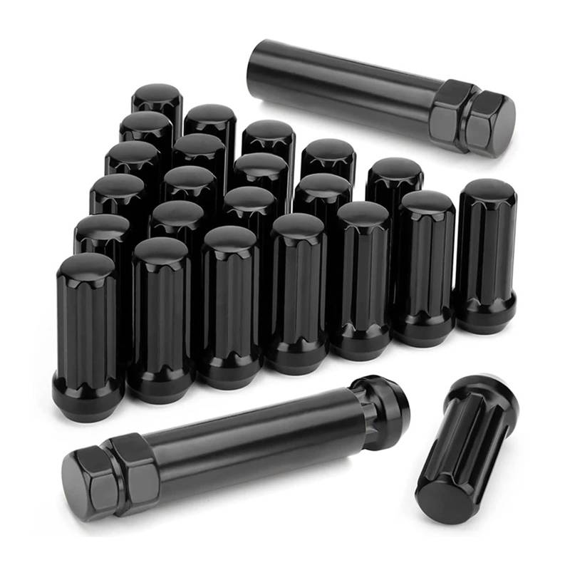 M14X1,5 Radmuttern, 24 Stück 14Mmx1,5 7 Spline Drive Awl Acorn Cone Radmuttern 2 Zoll lang schwarz mit 2 Steckschlüssel von PGVXEM