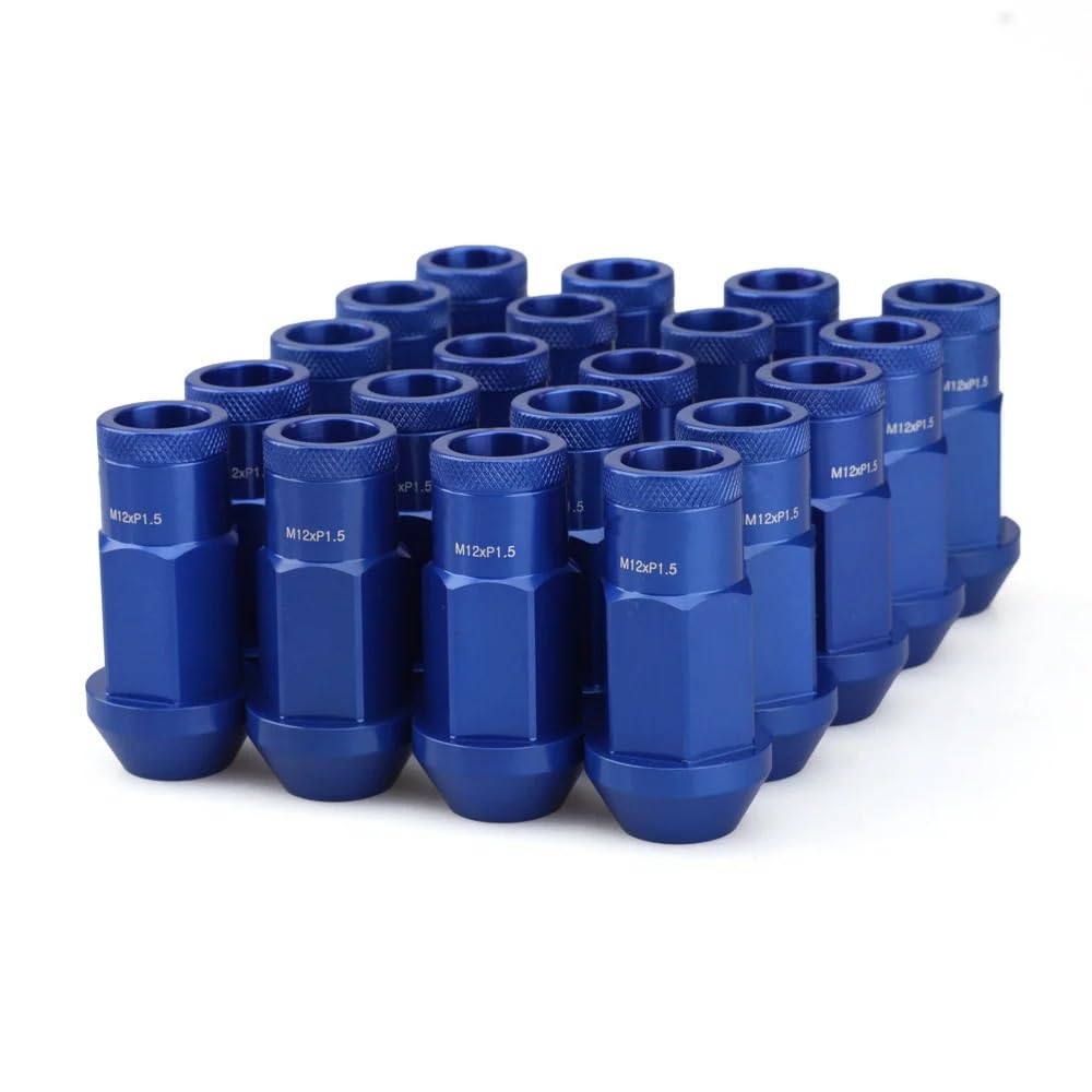 PGVXEM Stile Radmuttern Arbeit 20 STÜCKE Anti-Diebstahl 7075 Geschmiedete Aluminiumlegierung Radsicherungsmuttern Länge 50mm M12 * 1,5 M12 * 1,25 Hex 19mm Aftermarke(Blue,M12x1.5) von PGVXEM