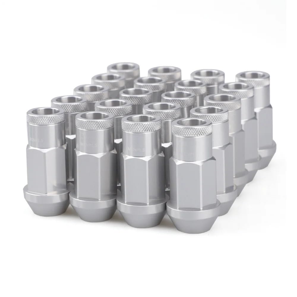 PGVXEM Stile Radmuttern Arbeit 20 STÜCKE Anti-Diebstahl 7075 Geschmiedete Aluminiumlegierung Radsicherungsmuttern Länge 50mm M12 * 1,5 M12 * 1,25 Hex 19mm Aftermarke(Silver,M12x1.5) von PGVXEM