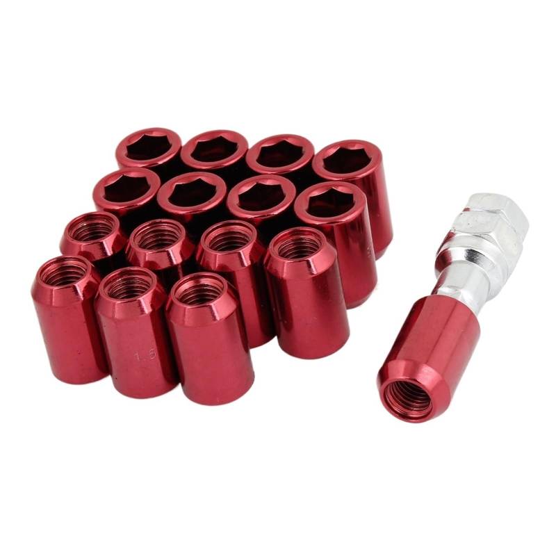 Radmuttern Spline Drive Lugnuts Rot 16 Stück Chrom-Radmutter mit Sechskantschlüssel Ersatzrad-Verschleißteile M12x1,5 von PGVXEM