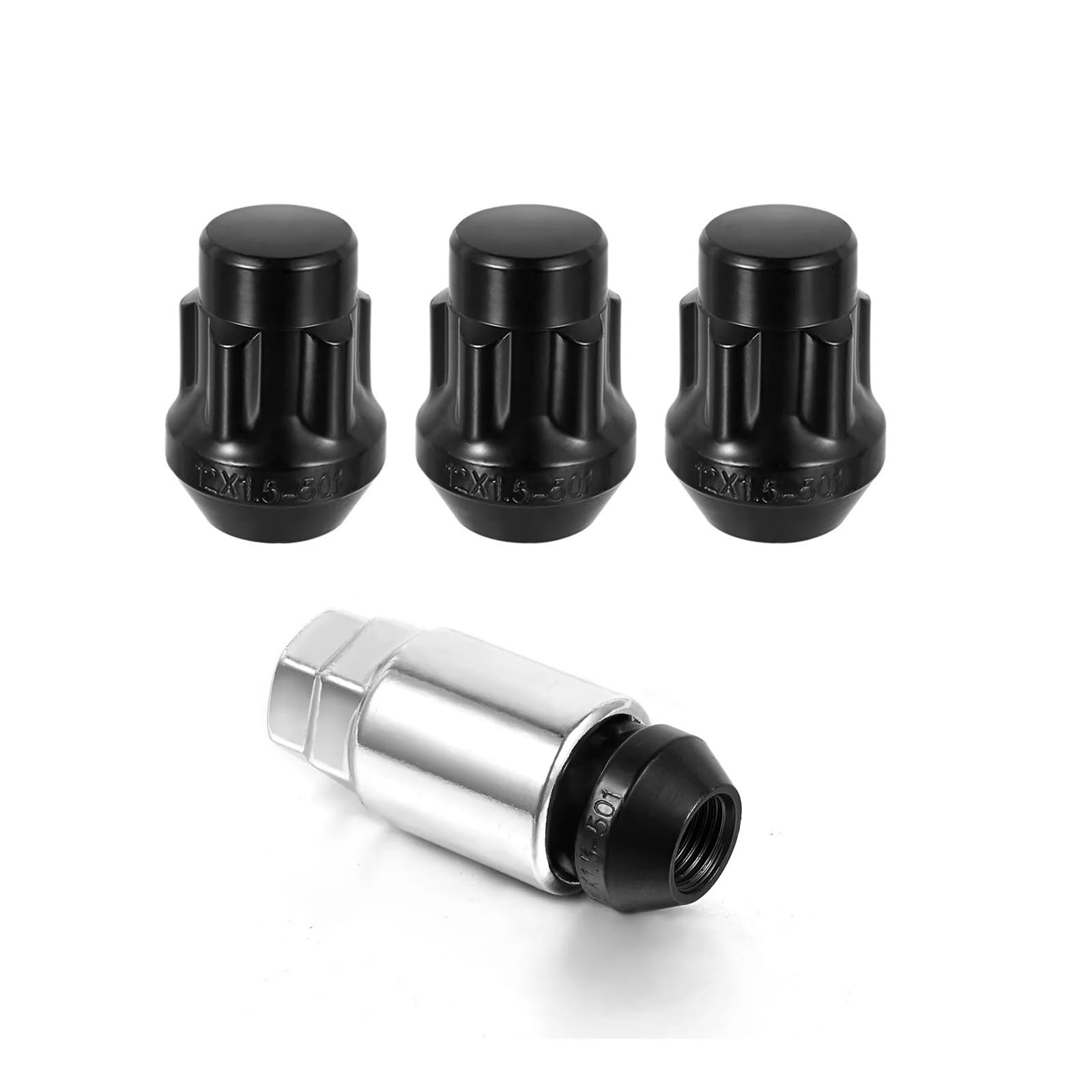 Schwarzes Radmuttern-Set mit Sicherungsmuttern, 4 Schlösser + Schlüssel, M12 x 1,5, 12 x 1,5, geschlossenes Ende, Ausbuchtung, 1,38 Zoll, Doppel-Sechskantschlüssel, 13/16 Zoll und 3/4 Zoll(M12x1.5) Schwarzes Radmuttern-Set mit Sicherungsmuttern, 4 Schlösser + Schlüssel, M12 x 1,5, 12 x 1,5, geschlossenes Ende, Ausbuchtung, 1,38 Zoll, Doppel-Sechskantschlüssel, 13/16 Zoll und 3/4 Zoll(M12x1.5) von PGVXEM