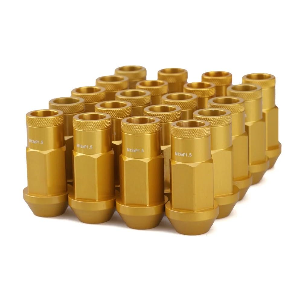 Stile Radmuttern Arbeit 20 STÜCKE Anti-Diebstahl 7075 Geschmiedete Aluminiumlegierung Radsicherungsmuttern Länge 50mm M12 * 1,5 M12 * 1,25 Hex 19mm Aftermarke(Gold,M12x1.5) von PGVXEM