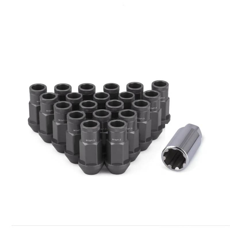 Stile Radmuttern Arbeit 20 STÜCKE Anti-Diebstahl 7075 Geschmiedete Aluminiumlegierung Radsicherungsmuttern Länge 50mm M12 * 1,5 M12 * 1,25 Hex 19mm Aftermarke(Gray,M12x1.25) von PGVXEM