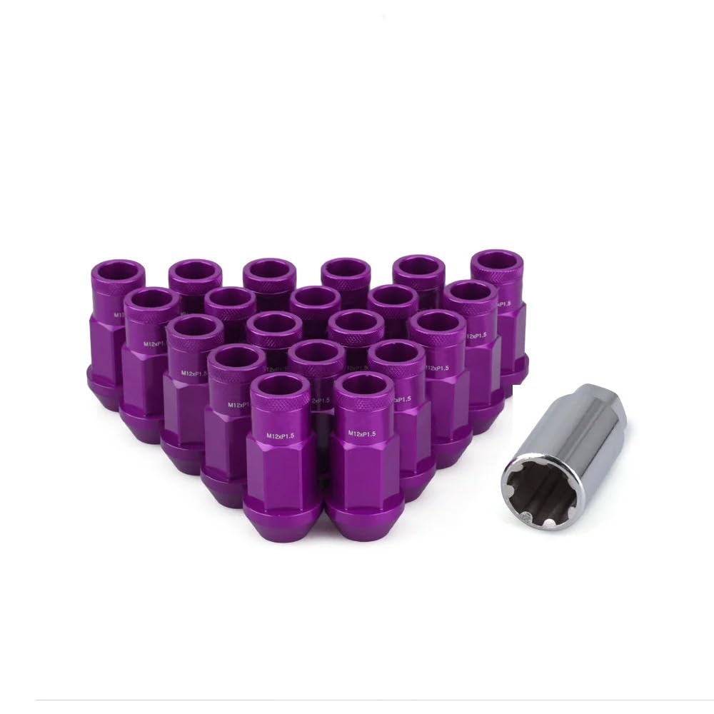 Stile Radmuttern Arbeit 20 STÜCKE Anti-Diebstahl 7075 Geschmiedete Aluminiumlegierung Radsicherungsmuttern Länge 50mm M12 * 1,5 M12 * 1,25 Hex 19mm Aftermarke(Purple,M12x1.5) von PGVXEM